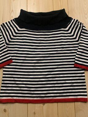 Vintage 90s Jason Maxwell Retro Striped Wide Collar Turtleneck Sweater Women XL